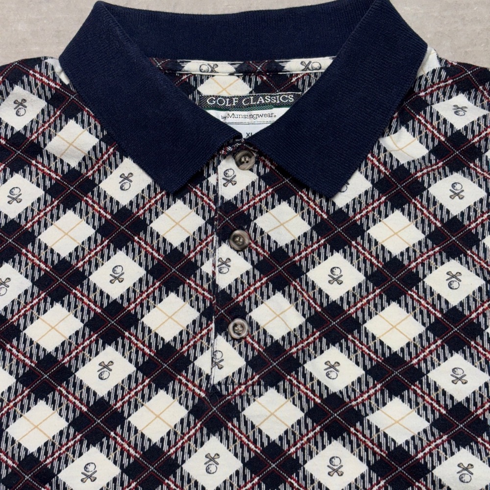 Munsingwear Golf Classics Mens XL Argyle Ball Tees Print Short Sleeve Polo Shirt